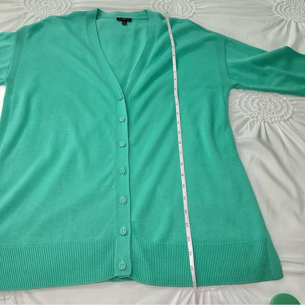 Talbots Green V-neck Button Down Cotton Blend Career Cardigan Sweater Sz Lp - Picture 9 of 14